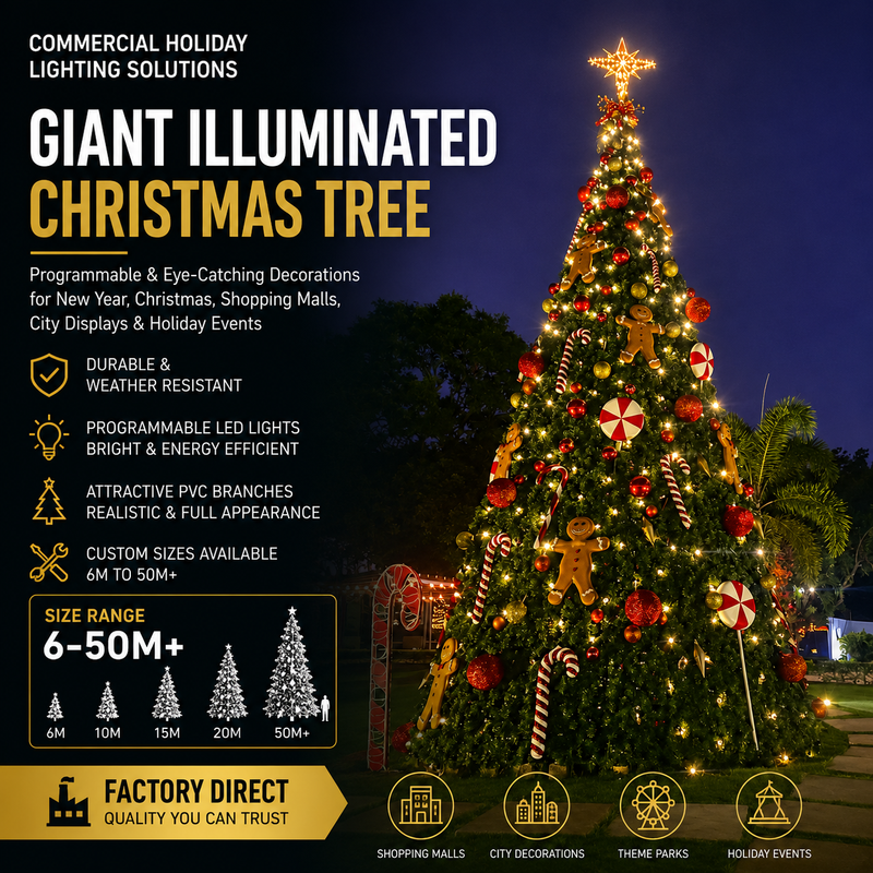 Programmable New Year Christmas Decoration Attractive Artificial 6m 10m 15m Giant PVC Illuminated Christmas Tree