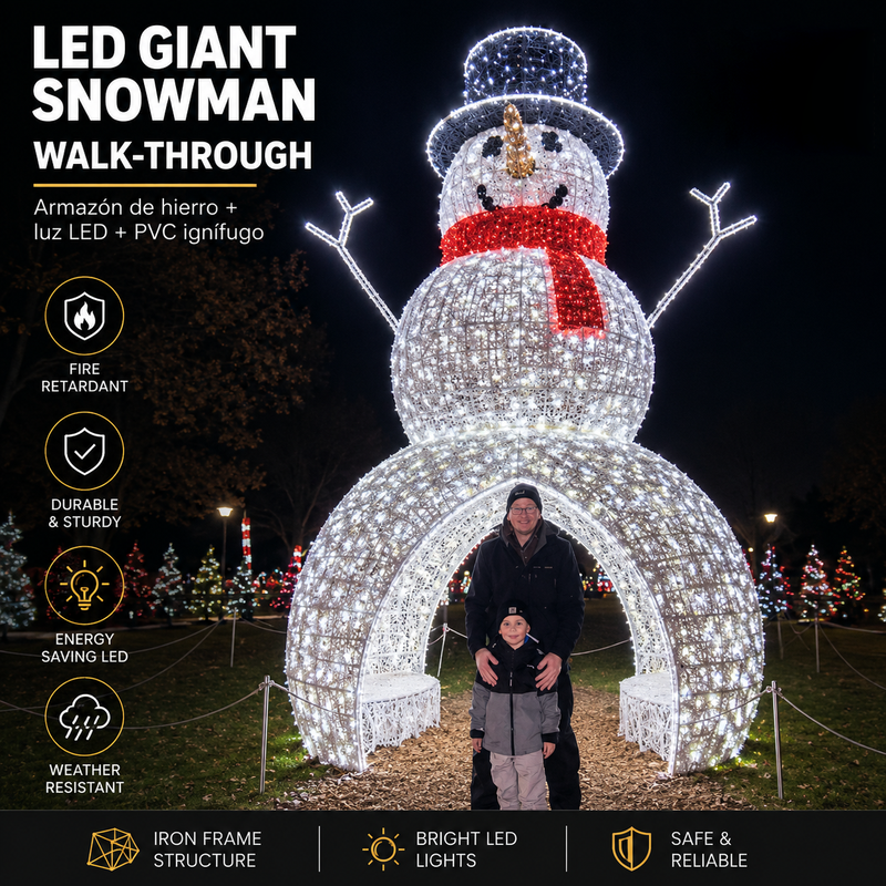 Commercial Holiday Lighting Solutions | Giant Walk-Through LED Snowman 6m-9m | Large Outdoor Illuminated Snowman Decoration for Shopping Malls, City Decorations, Theme Parks & Holiday Events | Factory Direct