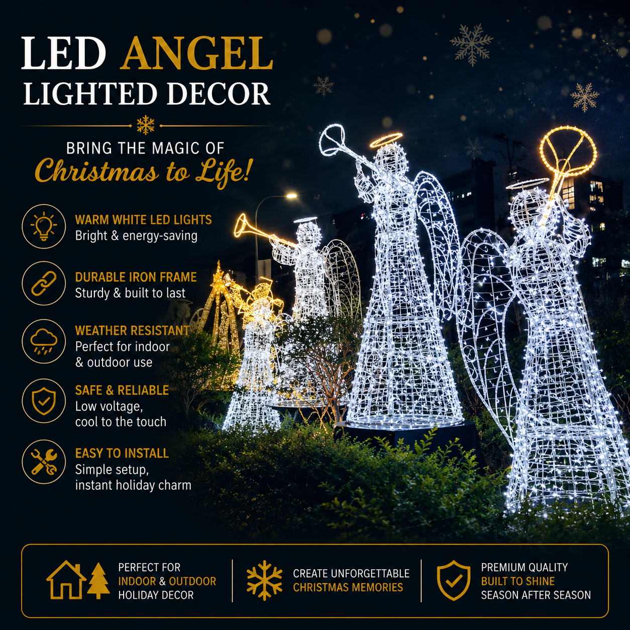 Commercial Holiday Lighting Solutions 3D LED Angel Symphony Choir | Premium Outdoor Trumpeting Angel Ensemble Display