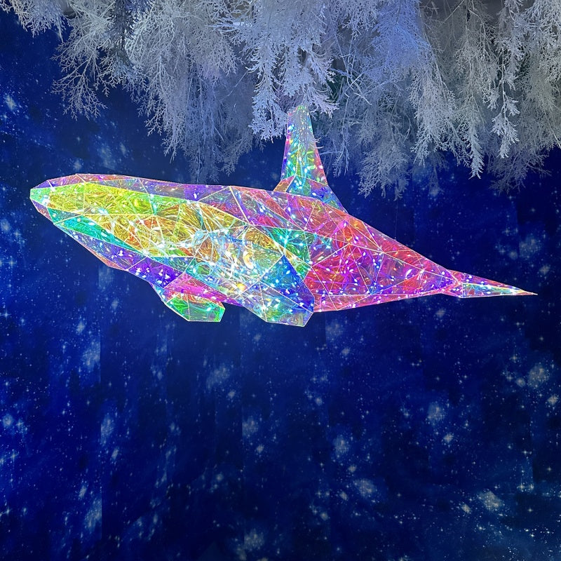 Modern Iridescent Geometric 3D LED Dolphin, Shark & Manta Ray Ocean Motif Lights - Commercial Holiday Lighting Solutions for Luxury Malls, Aquariums & Maritime Exhibits
