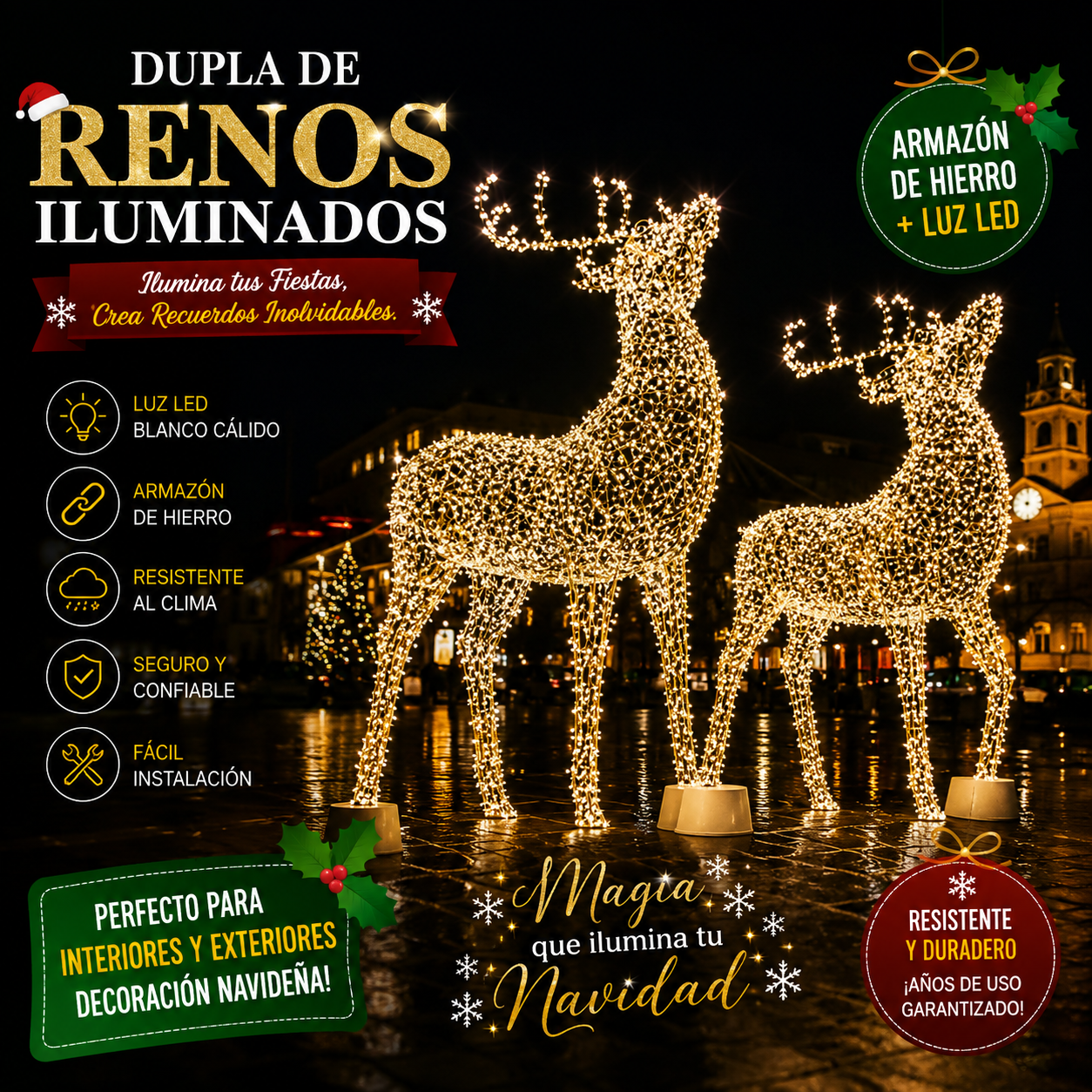 CommercialHolidayLightingSolutions 3D LED Illuminated Reindeer Pair | Premium Outdoor Interactive Christmas Motif Display Set