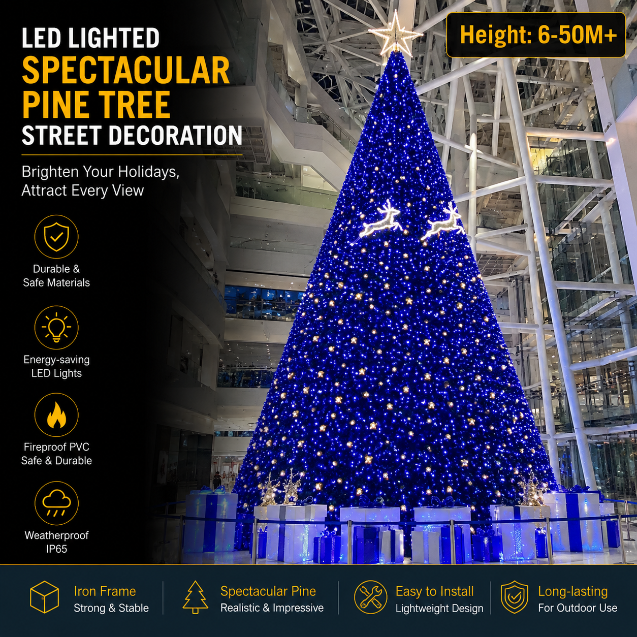 Commercial Holiday Lighting Solutions | 50M+ Master-Series Bespoke Giant Blue LED Pine Landmark – FactoryDirect Architectural Grade Festive Decoration for Theme Parks and Immersive Holiday Events