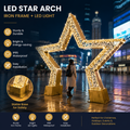Commercial Holiday Lighting Solutions Walk-Through 3D LED Star Arch Style 3| Premium Golden Five-Point Celestial Motif Promenade Gateway