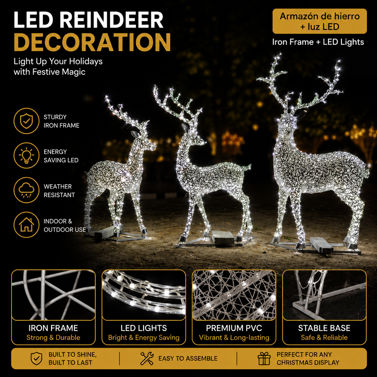 Commercial Holiday Lighting Solutions 3D LED Elegant Reindeer Family | Premium Outdoor Festive Motif Display Set