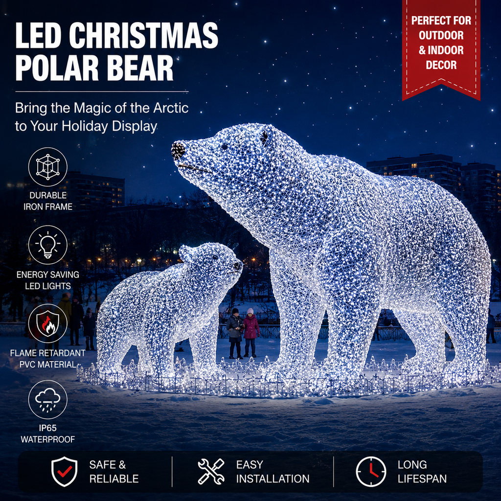 CommercialHolidayLightingSolutions 3D LED Christmas Polar Bear Family | Large Arctic Motif Display
