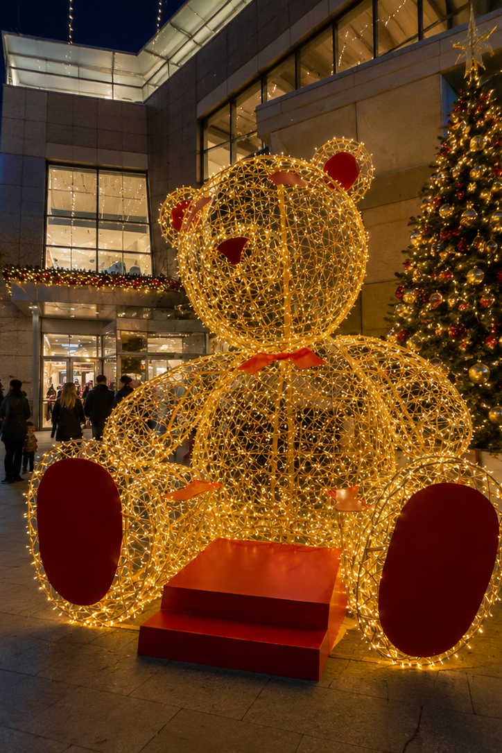 CommercialHoliday Lighting Solutions Interactive 3D LED Giant Bear | Hollow Frame Seating Photo Op Display
