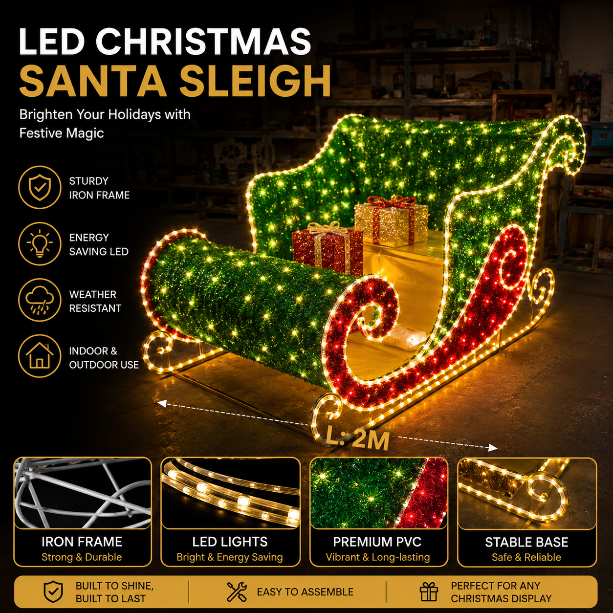 CommercialHoliday Lighting Solutions 3D LED Santa Sleigh | Premium Outdoor Interactive Motif Display