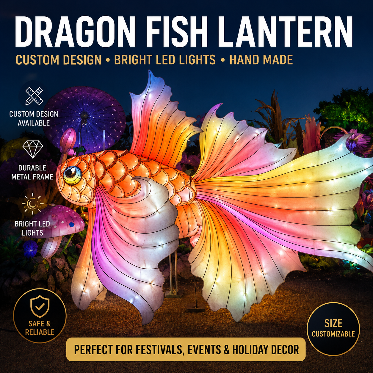 Dragon Fish Lantern Display | Bespoke Large-Scale Illuminated Art for Festival Decorations, Cultural Exhibitions, and Commercial Event Landscapes
