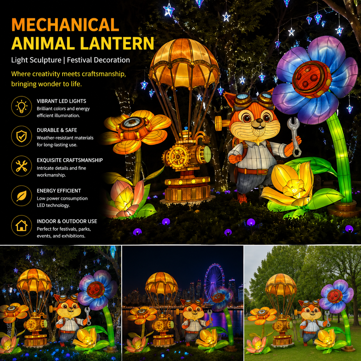 Bespoke Mechanical Animal Lanterns | Professional Illuminated Light Sculptures for Festivals