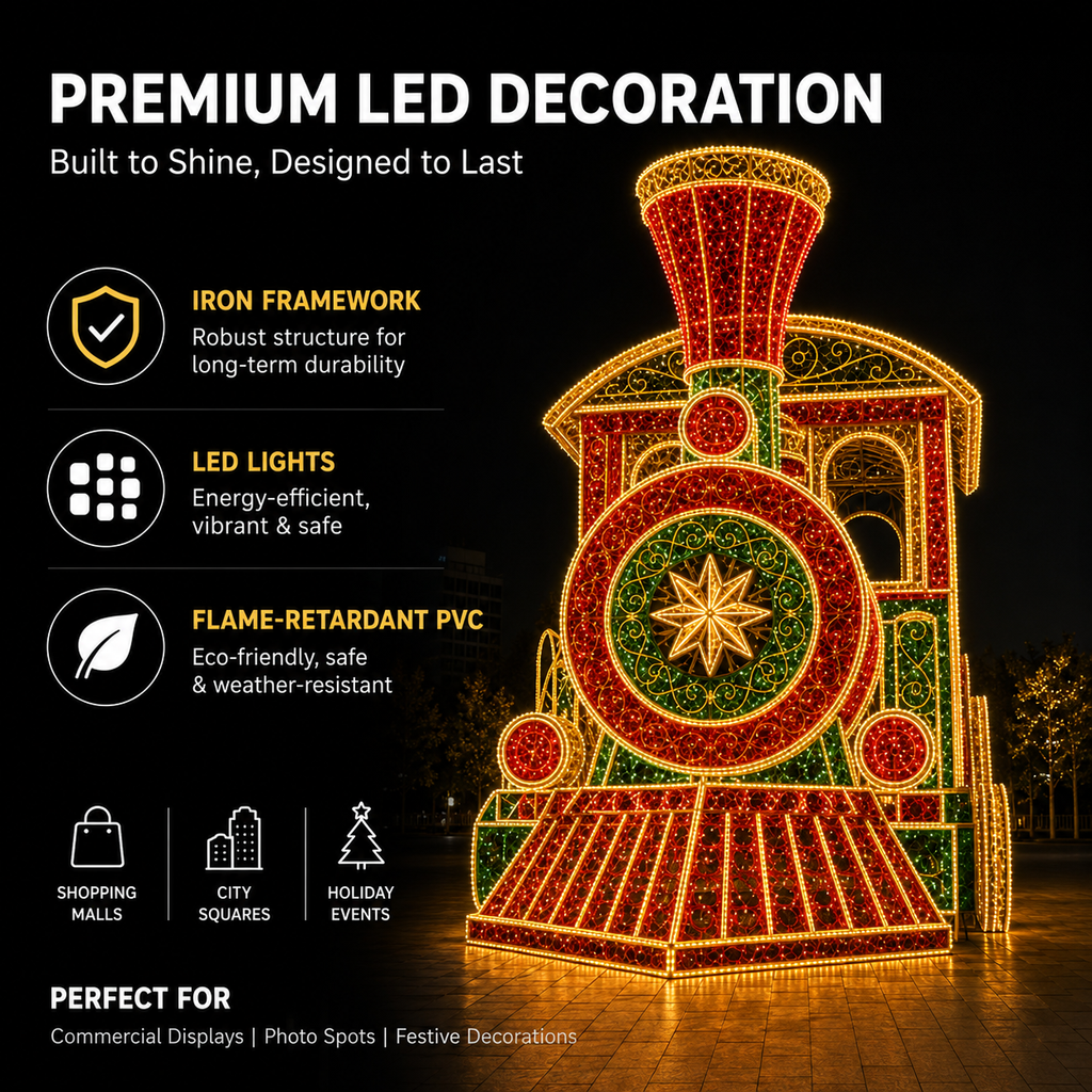 Tren exprés gigante comercial de Navidad con motivo 3D directo de fábrica para sesión de fotos - Soluciones de iluminación comercial para centros comerciales y decoraciones urbanas