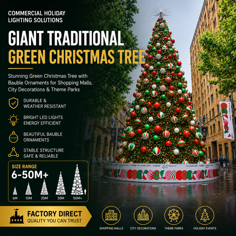 Factory Direct Giant Traditional Green Christmas Tree with Bauble Ornaments - Commercial Holiday Lighting Solutions for Shopping Malls, City Decorations & Theme Parks