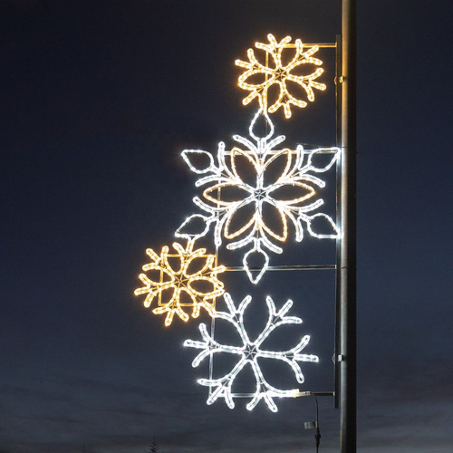 Christmas Motif for Lamppost - LED Snowflake Waterfall with Iron Frame and Fireproof PVC for Public Lighting