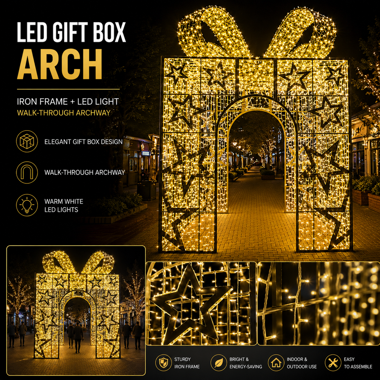 Commercial Holiday Lighting Solutions 3D LED Grand Present Gateway | Premium Outdoor Walk-Through Gift Box Motif