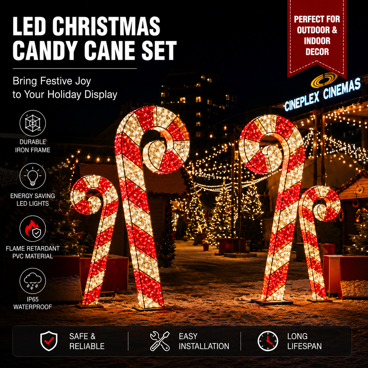 CommercialHoliday Lighting Solutions 3D LED Christmas Candy Cane Set | Large Festive Pathway Motif Display
