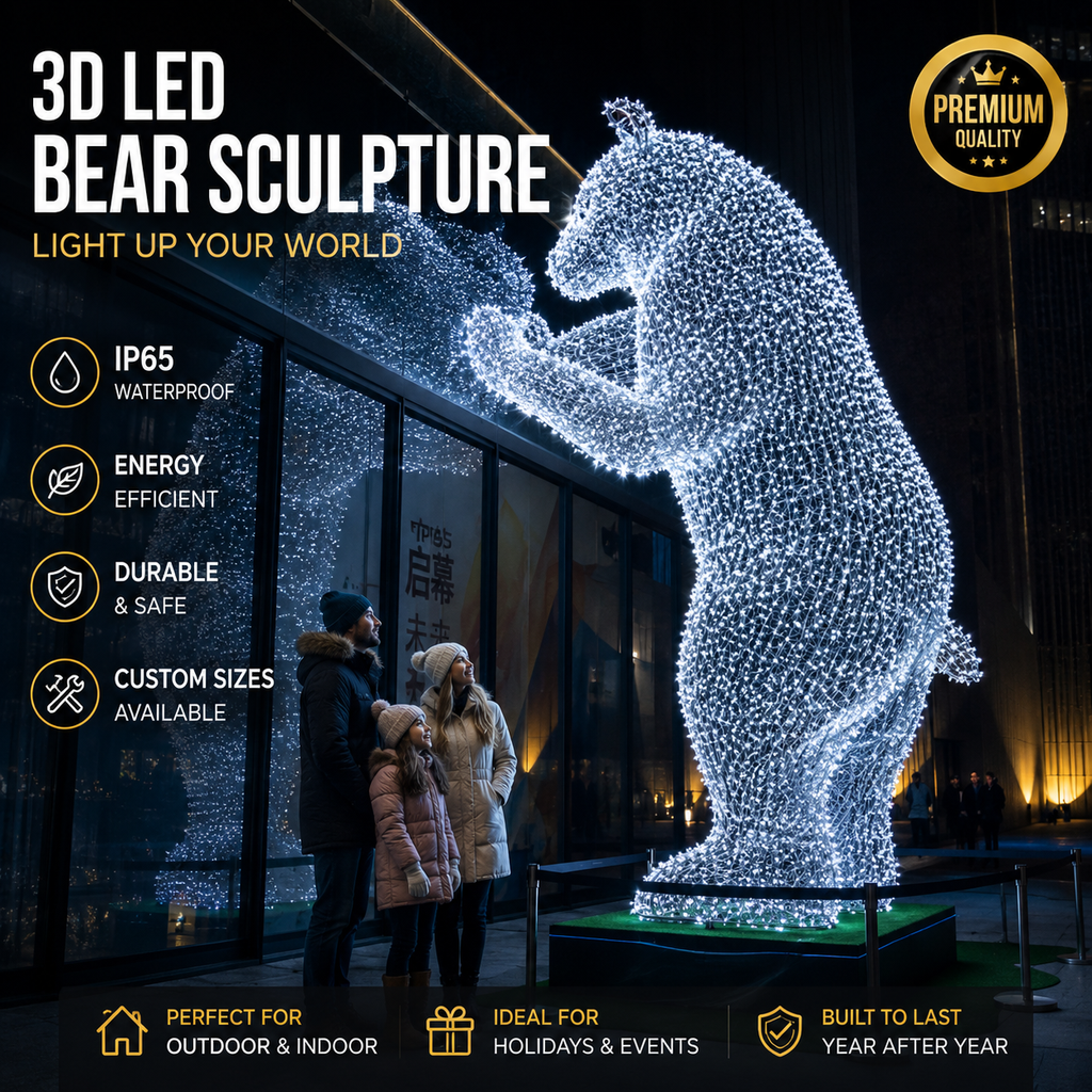 Premium Commercial 3D LED Polar Bear Sculpture | Large Iron Frame Outdoor Holiday Light Display