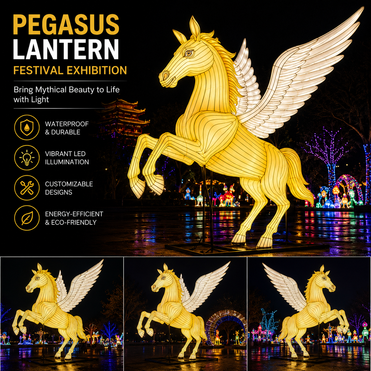Bespoke Pegasus Lanterns | Professional Mythical Creature Displays for Festival Exhibitions
