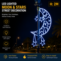 Commercial Holiday Lighting Solutions LED Pole-Mounted Motif | Premium 2-Meter Celestial Moon & Stars Streetscape Pillar Garland Light Installation