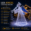 Commercial Holiday Lighting Solutions 3D LED Celestial Blue-Winged Angel | Premium Outdoor Trumpeting Angel Holiday Centerpiece