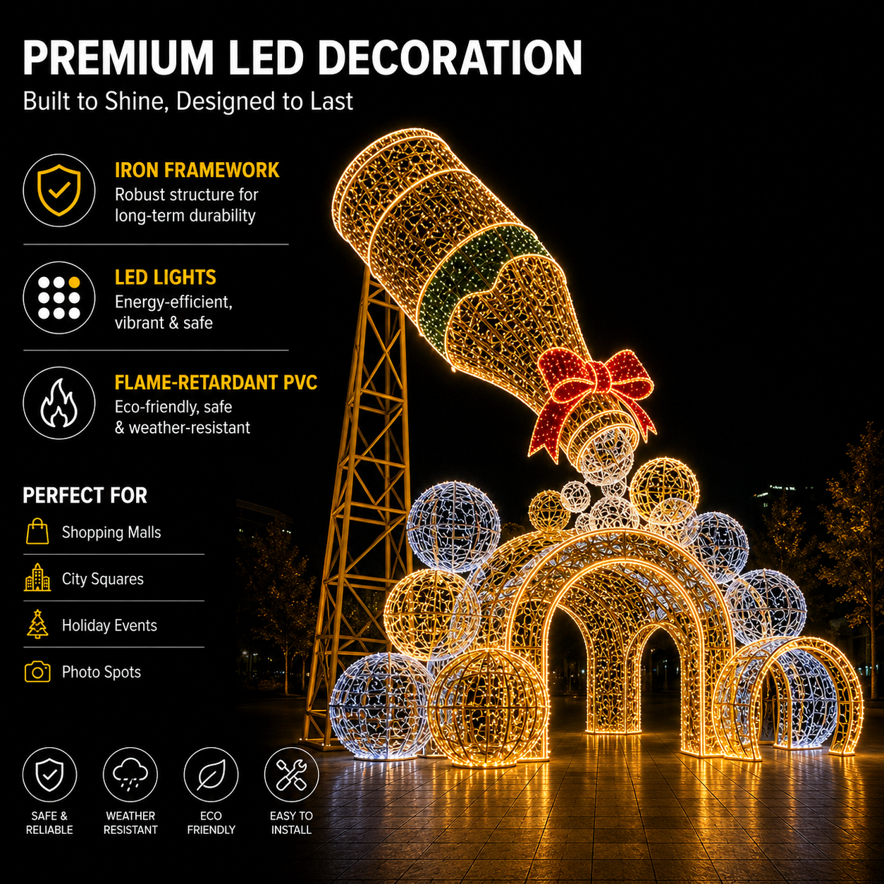 5m 6m 7mCommercial Walk-Through Champagne Bottle Arch | Giant Outdoor 3D Pouring Bauble Motif Light for New Year & Holiday Displays