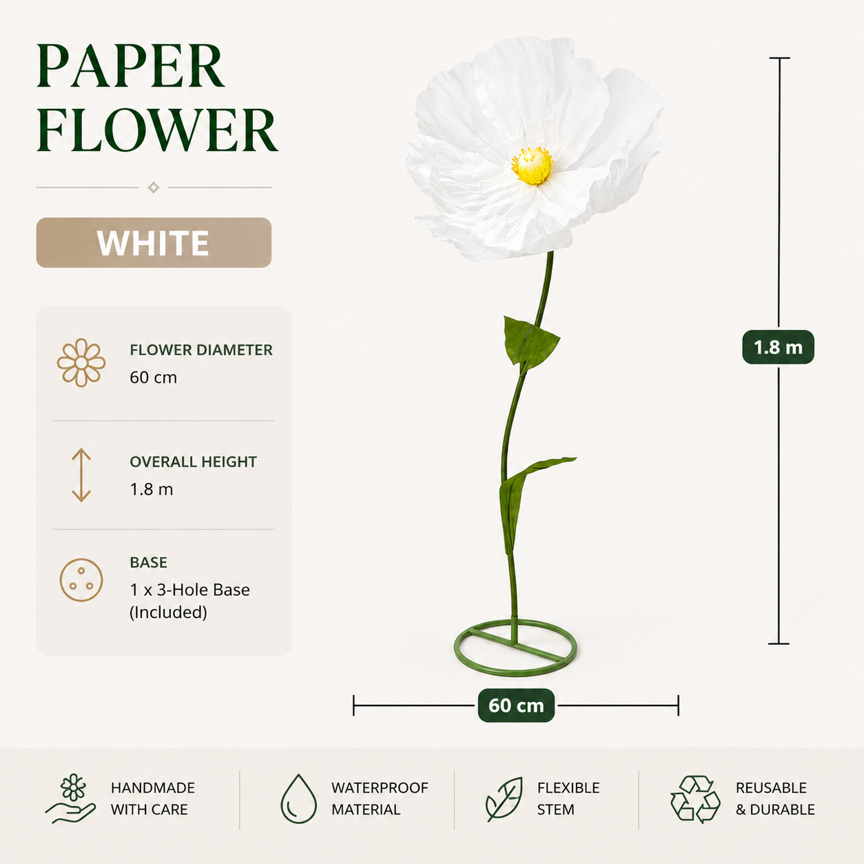Giant Paper Poppy Flower Displays | Luxury Artificial Botanical Art for Commercial Visual Merchandising, Wedding Decor, and Event Backdrop Installations