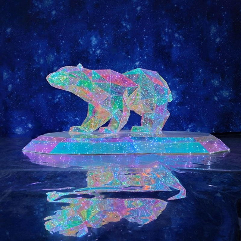 Modern Iridescent Geometric 3D LED Polar Bear & Iceberg Winter Theme Motif Lights - Commercial Holiday Lighting Solutions for Shopping Malls, Theme Parks, Christmas Plazas & Winter Landscapes