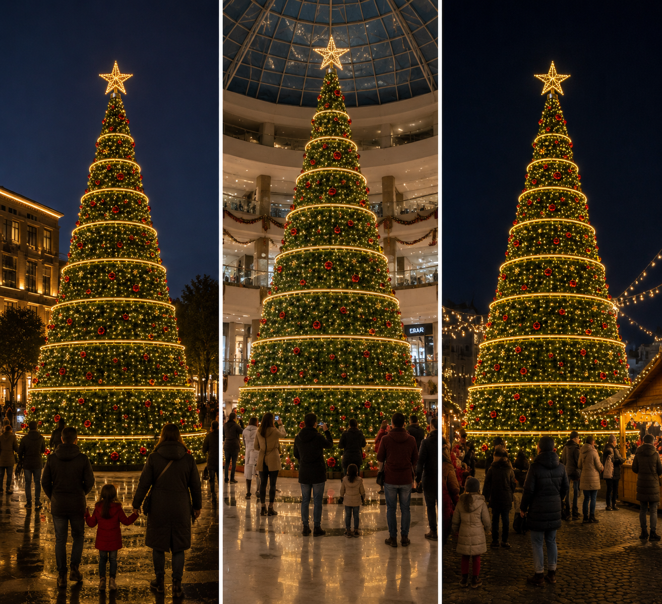Commercial Holiday Lighting Solutions Spectacular Pine Tree | Premium 6-50M+ LED Swag Ribbon Luxury Conical Christmas Tree Landmark Display