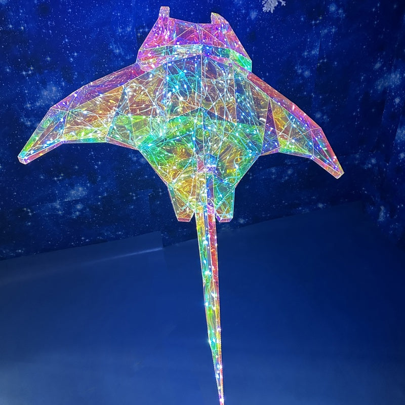 Modern Iridescent Geometric 3D LED Dolphin, Shark & Manta Ray Ocean Motif Lights - Commercial Holiday Lighting Solutions for Luxury Malls, Aquariums & Maritime Exhibits