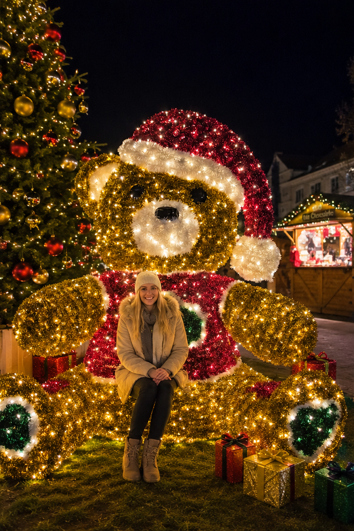 Commercial Holiday Lighting Solutions Waving 3D LED Christmas Bear | Heart Accent Motif Display