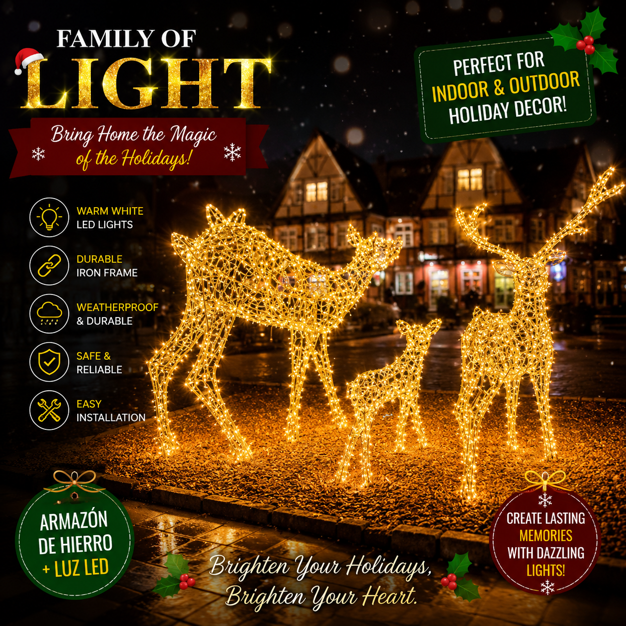 Product Title CommercialHolidayLightingSolutions 3D LED Reindeer Family | Premium Outdoor Interactive Christmas Motif Display Set