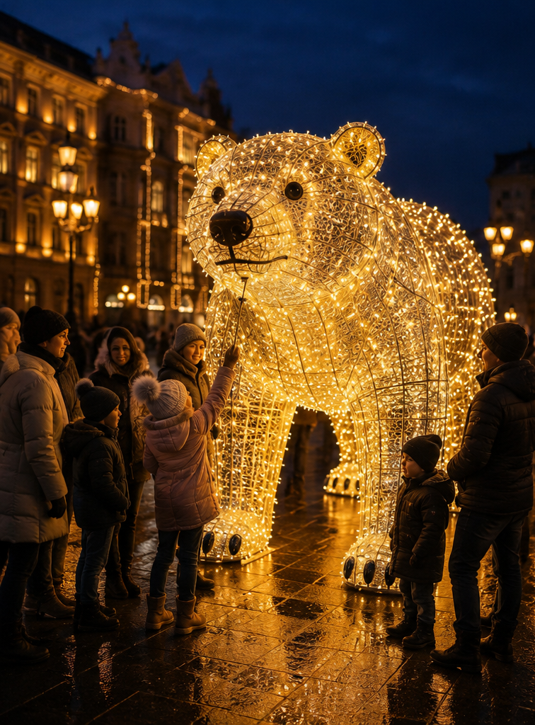 Commercial Holiday Lighting Solutions 3D LED Standing Polar Bear | Large Arctic Wildlife Motif Display