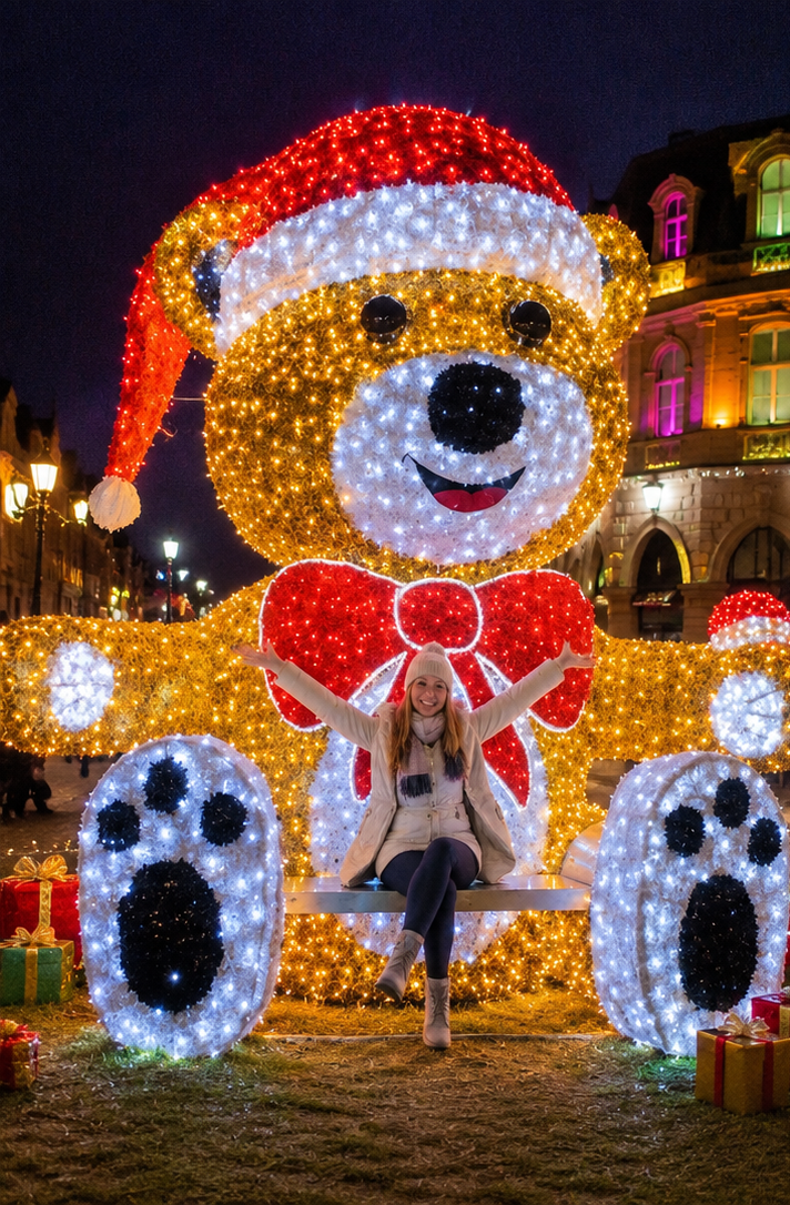 CommercialHolidayLightingSolutions 3D LED Sitting Christmas Bear with Bow Tie | Large Festive Motif Display
