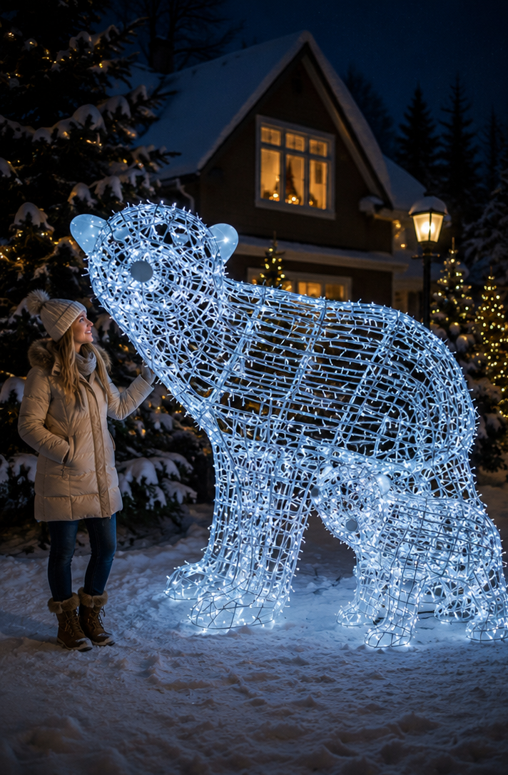 CommercialHoliday Lighting Solutions 3D LED Crystalline Polar Bear Family | Large Arctic Wireframe Motif Display