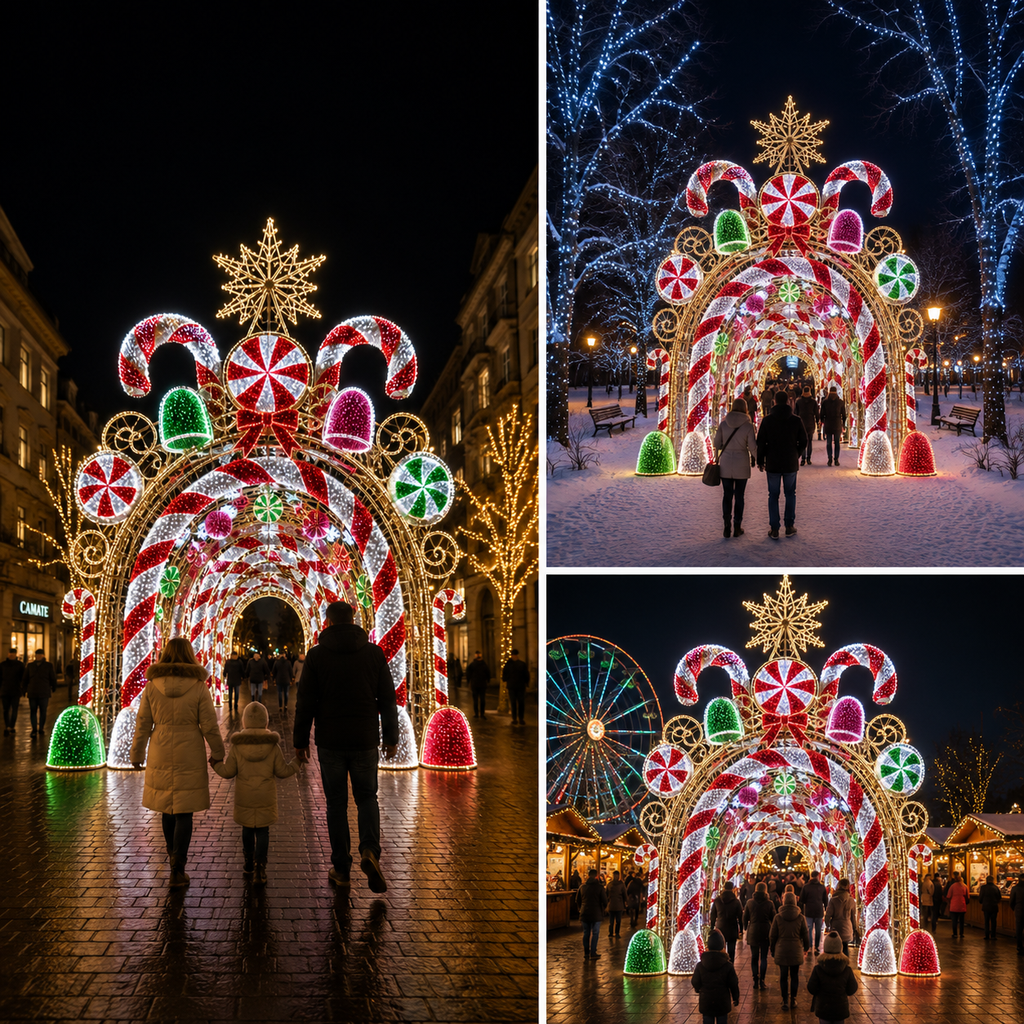 5m-20m (16ft-65ft) Commercial Christmas 3D LED Candy Cane Archway Tunnel