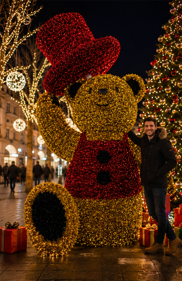 CommercialHolidayLightingSolutions 3D LED Christmas Gentleman Bear | Large Top Hat Motif Display