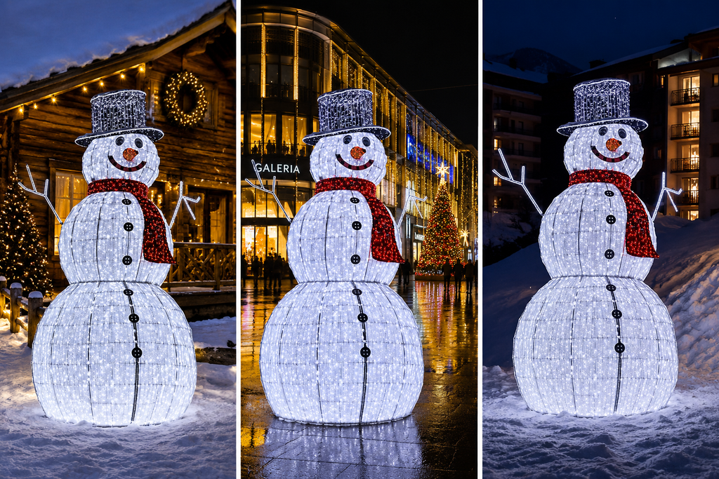 Commercial HolidayLighting Solutions Walk-Through 3D LED Giant Snowman | Hollow Framework Immersive Display