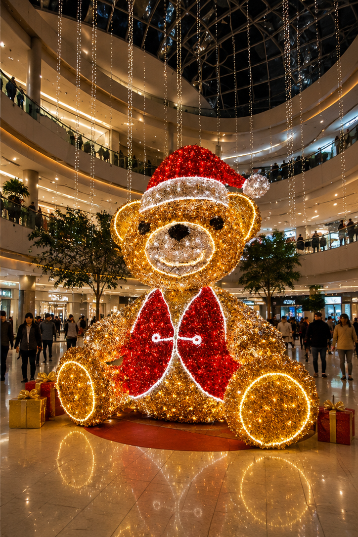 Commercial Holiday Lighting Solutions 3D LED Christmas Bear with Vest | Grand Retail Motif Display