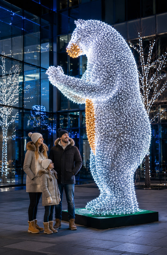 Premium Commercial 3D LED Polar Bear Sculpture | Large Iron Frame Outdoor Holiday Light Display
