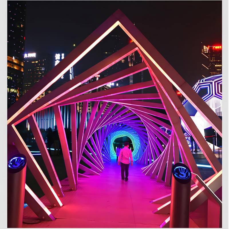 Custom Multi-Function LED Arch Tunnel Lights - IP65 Outdoor Waterproof Multi-Color Geometric Rainbow & Heart Archways for Events, Festivals, and Plazas