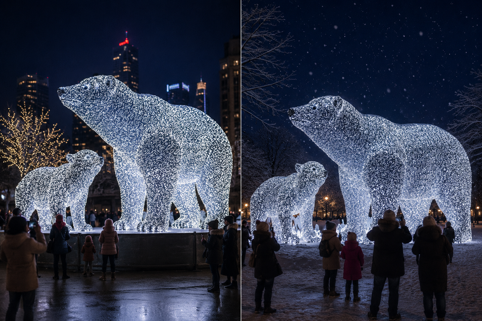 CommercialHolidayLightingSolutions 3D LED Christmas Polar Bear Family | Large Arctic Motif Display