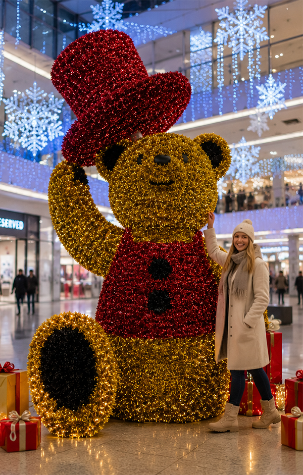 CommercialHolidayLightingSolutions 3D LED Christmas Gentleman Bear | Large Top Hat Motif Display