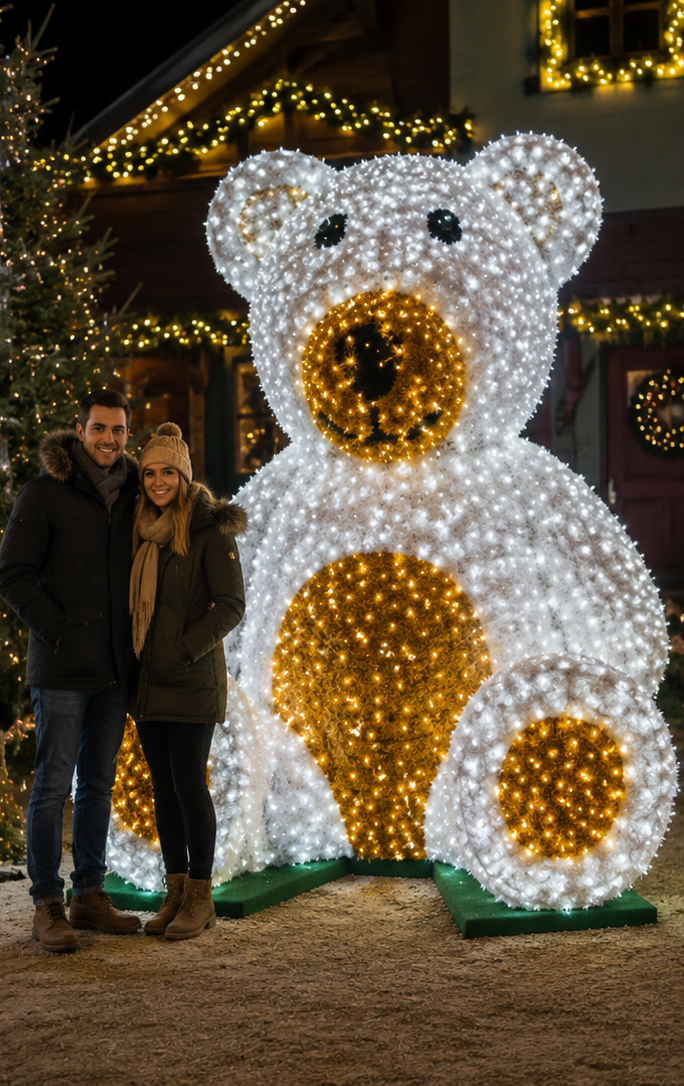 Commercial 3D LED Sitting Teddy Bear Sculpture | Flame-Retardant PVC Outdoor Light Display