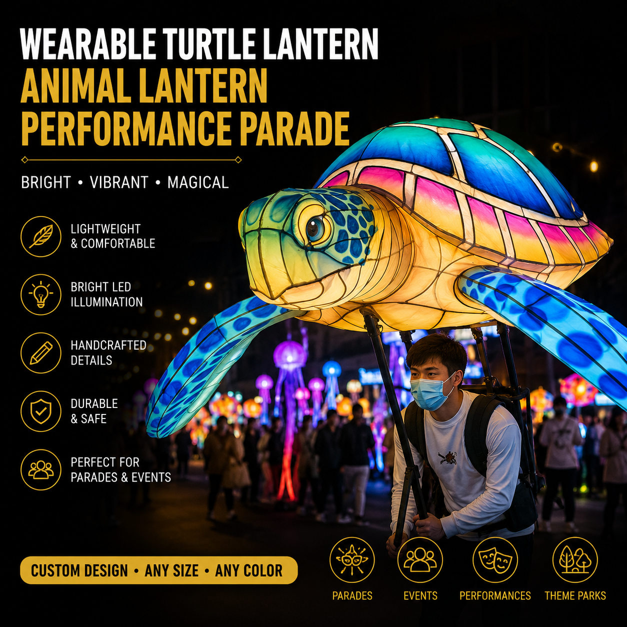 Bespoke Wearable Turtle Lanterns | Interactive Animal Lighting for Performance Parades