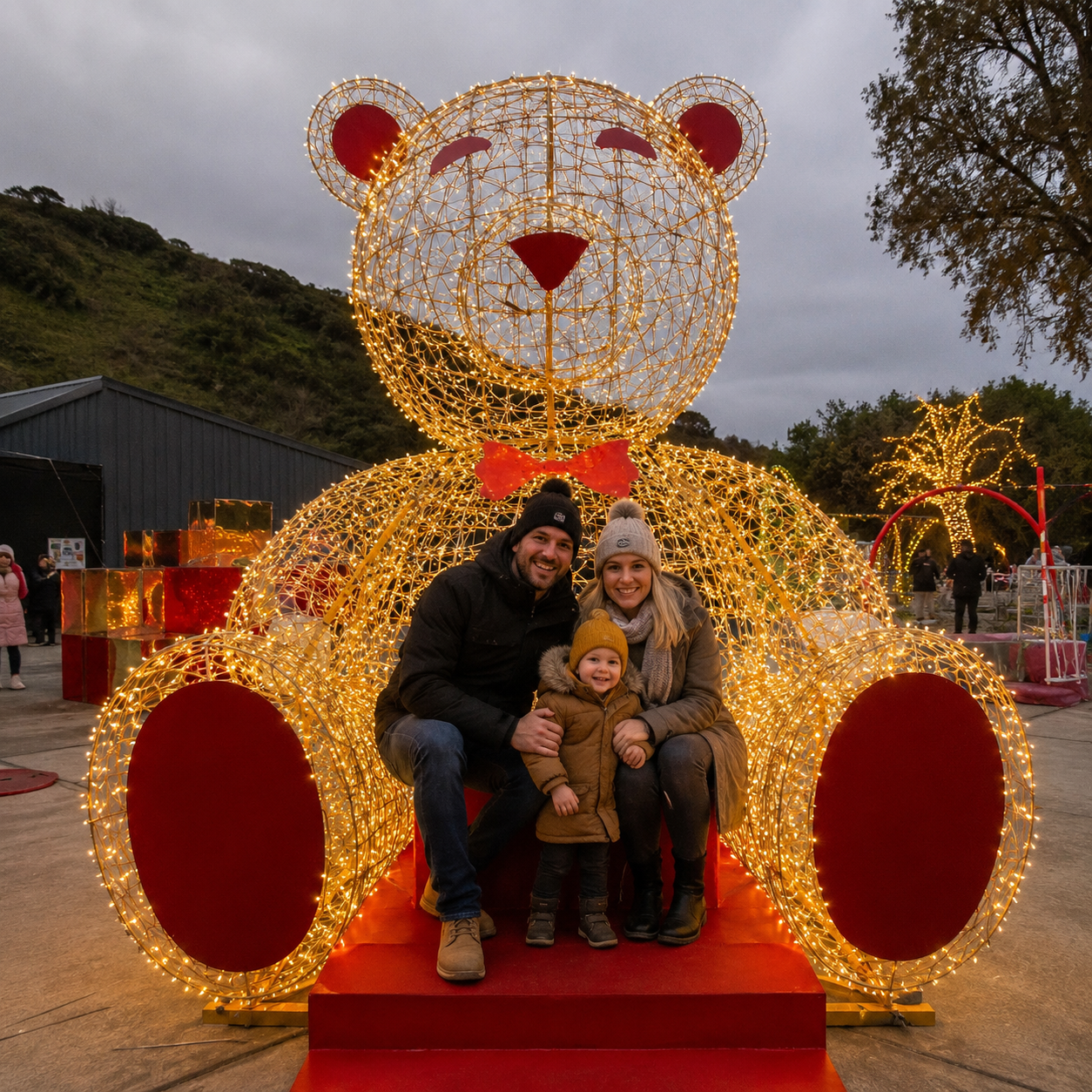 CommercialHoliday Lighting Solutions Interactive 3D LED Giant Bear | Hollow Frame Seating Photo Op Display