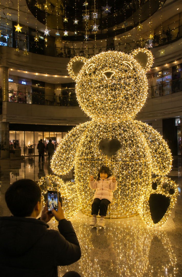 Commercial Holiday Lighting Solutions Walk-Through 3D LED Giant Bear | Hollow Frame Photo Op Display