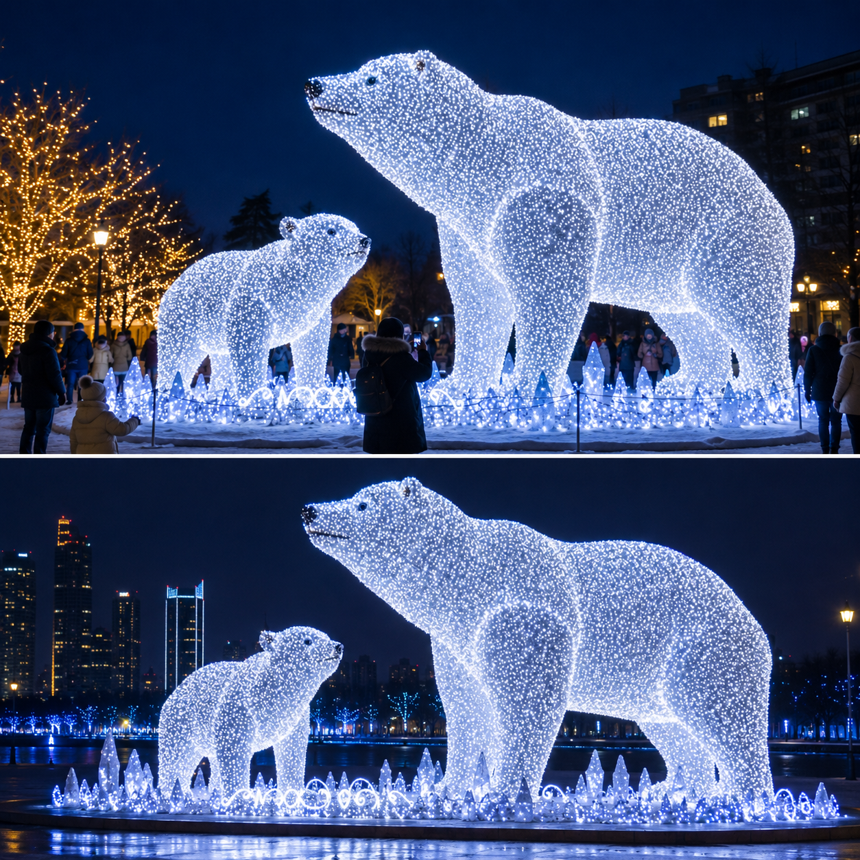 CommercialHolidayLightingSolutions 3D LED Christmas Polar Bear Family | Large Arctic Motif Display