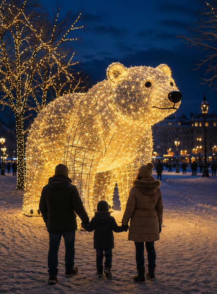 Commercial Holiday Lighting Solutions 3D LED Standing Polar Bear | Large Arctic Wildlife Motif Display