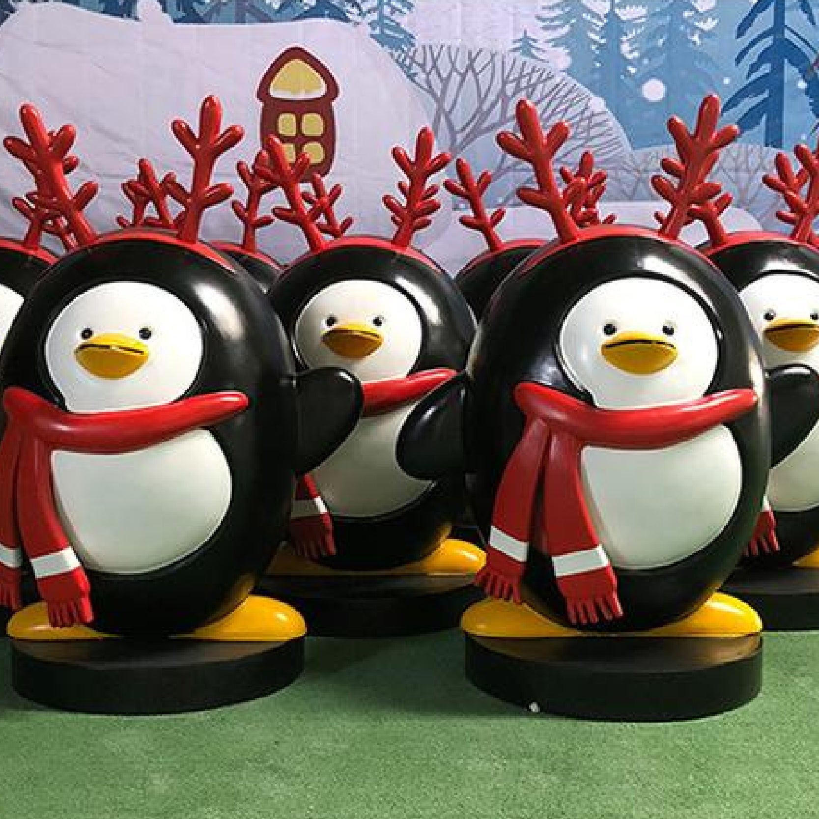 Amazing Life-Size Fiberglass Penguin Statue & Winter Mascot Sculptures - Commercial Holiday Landscape Decoration for Shopping Malls, Plazas & Aquariums