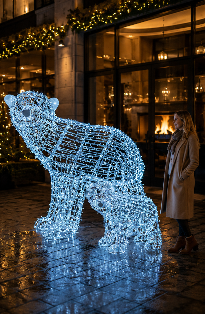 CommercialHoliday Lighting Solutions 3D LED Crystalline Polar Bear Family | Large Arctic Wireframe Motif Display