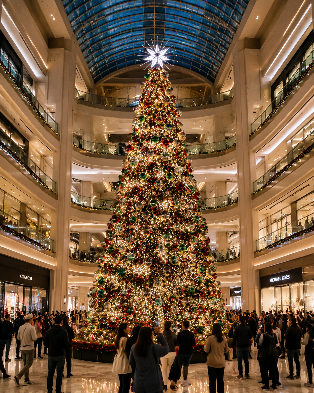Factory Direct Giant Traditional Green Christmas Tree with Bauble Ornaments - Commercial Holiday Lighting Solutions for Shopping Malls, City Decorations & Theme Parks