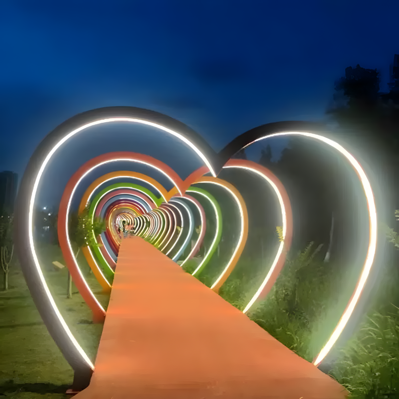 Custom Multi-Function LED Arch Tunnel Lights - IP65 Outdoor Waterproof Multi-Color Geometric Rainbow & Heart Archways for Events, Festivals, and Plazas